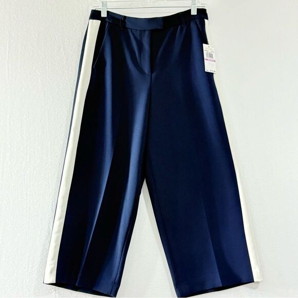 Michael Kors Cady Blue Tuxedo Stripe Ankle Pants Classy Sz 6 NWT - Picture 3 of 12